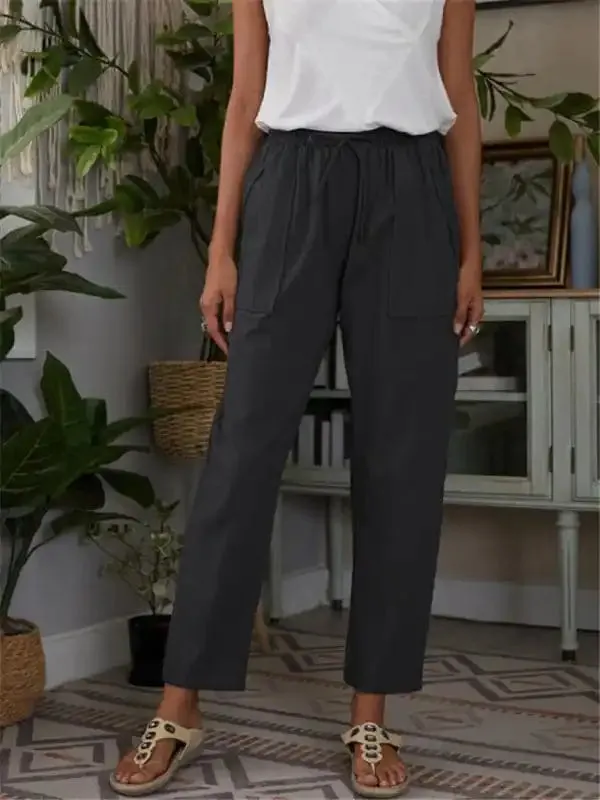 Women’s Solid Color Linen Drawstring Pants
