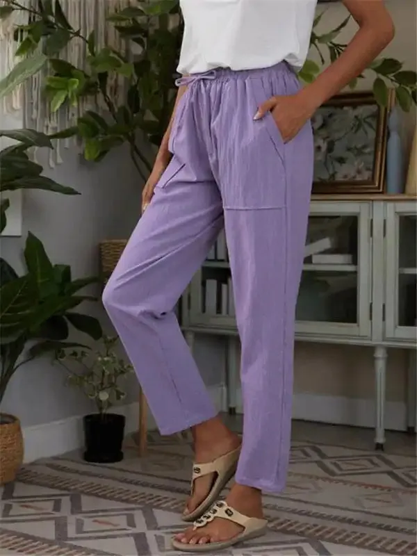 Women’s Solid Color Linen Drawstring Pants
