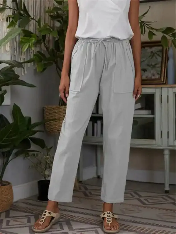 Women’s Solid Color Linen Drawstring Pants