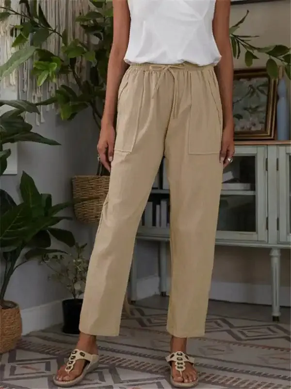 Women’s Solid Color Linen Drawstring Pants