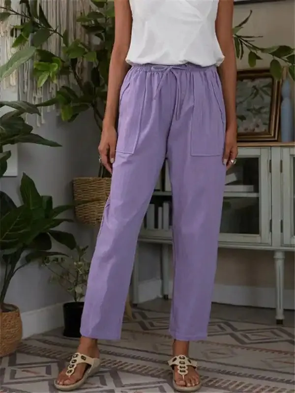 Women’s Solid Color Linen Drawstring Pants